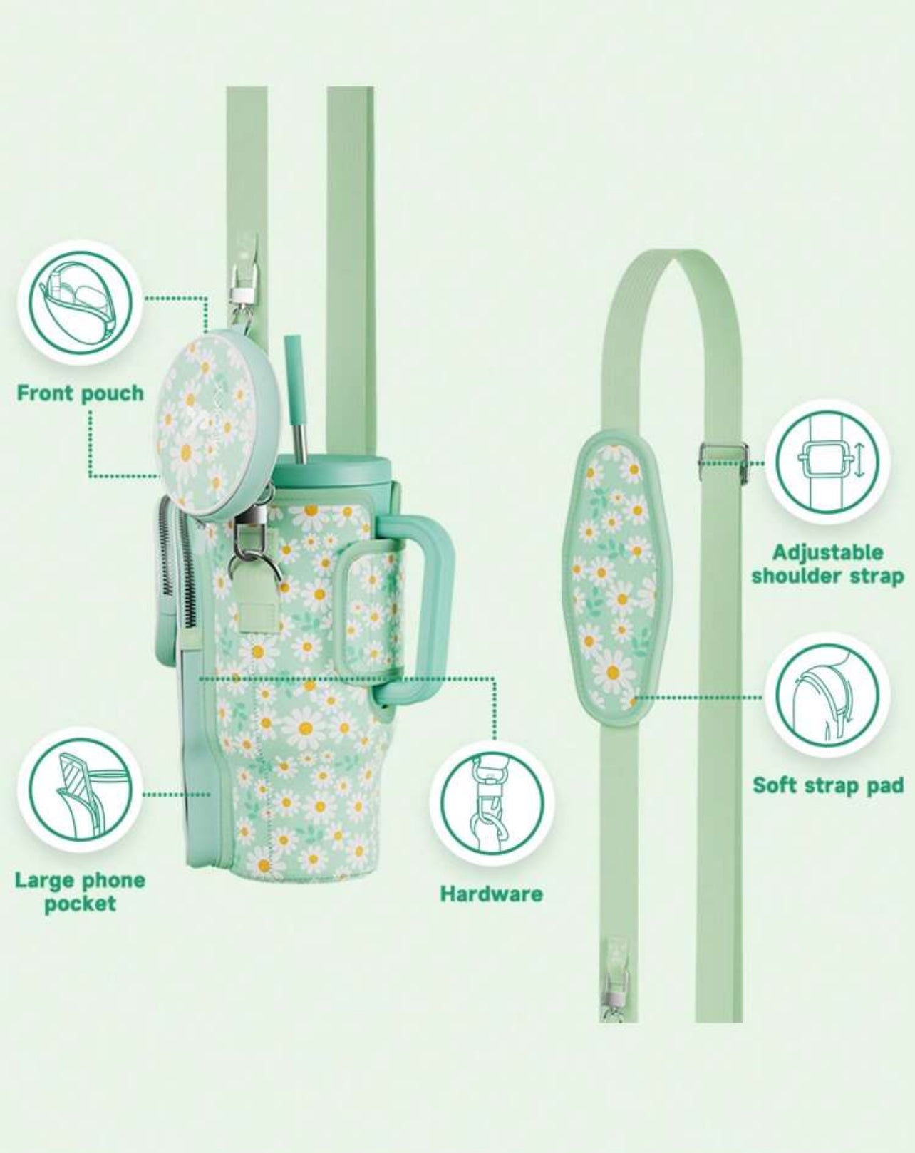 Τσάντα μεταφοράς Tumbler Green Daisy